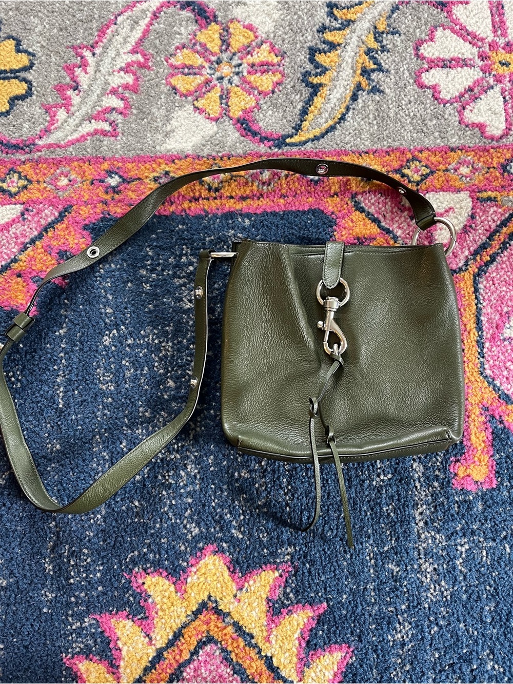Rebecca Minkoff Olive Green Leather Crossbody Bag with Silver Hardware